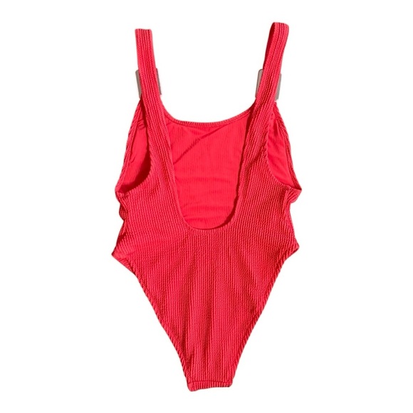NWT Aerie Crinkle Birthday Scoop Cheekiest Red One Piece Swimsuit - Picture 10 of 12